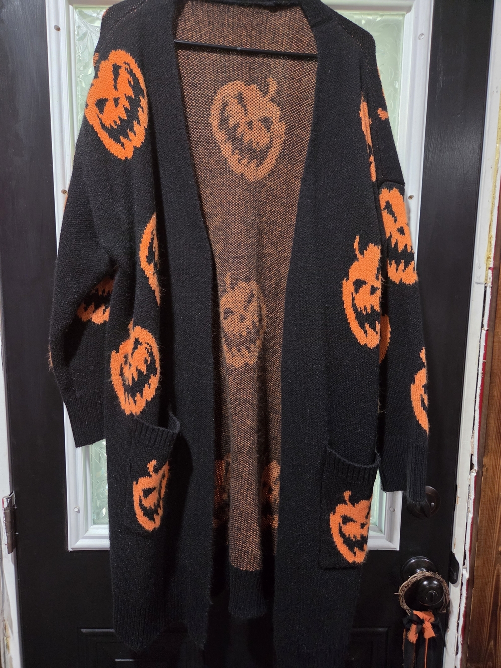 Black & Orange Halloween Pumpkin Open Front Cardigan